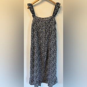 ANNVA FLORAL BLACK AND WHITE DRESS RUFFLE STRAP SMALL